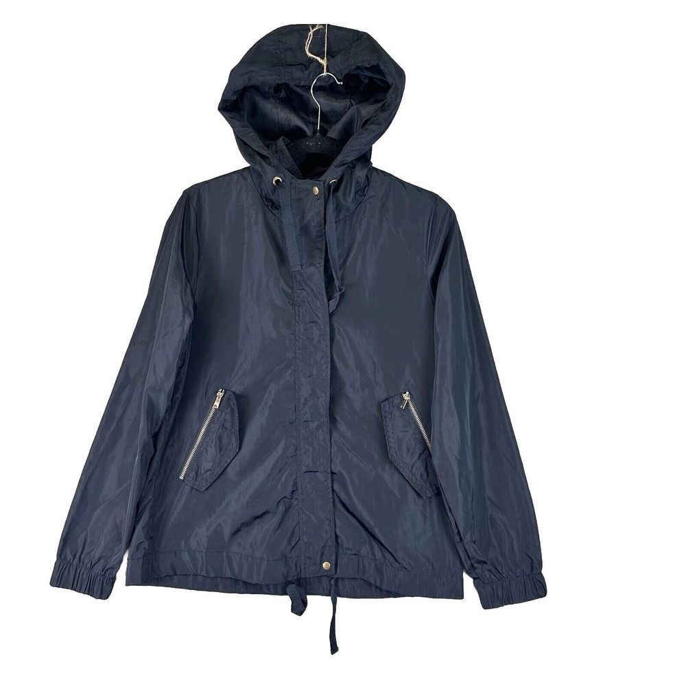 Cavalini Original Women's Hooded Jacket Windbreaker Navy Full Zip Long Sleeve S